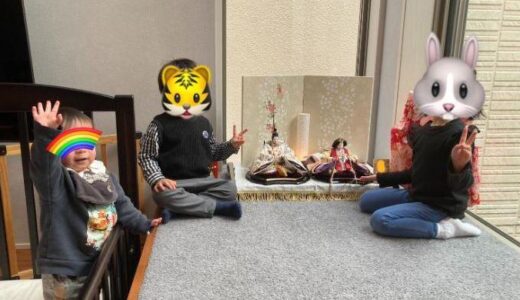 雛人形、娘と息子と飾りました☆